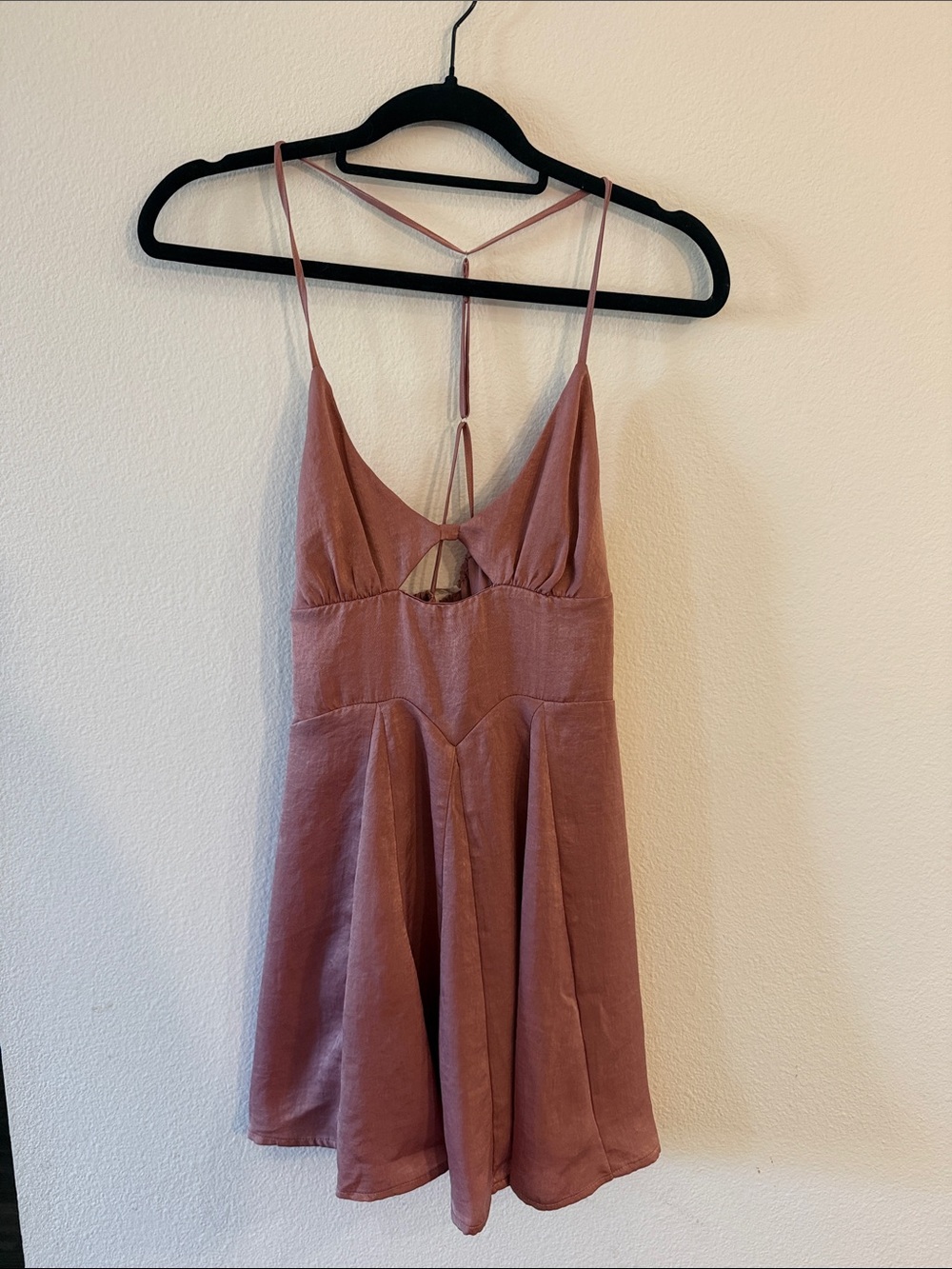 Free People Baby doll Mauve Satin-Look Spaghetti Strap Mini Dress